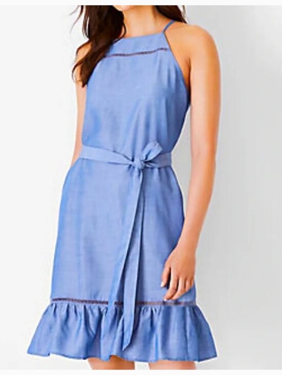 Ann Taylor Dresses & Skirts - Ann Taylor Chambray Blue Ruffle Dress Sz 2